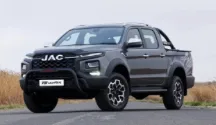 A grey JAC T8 double-cab bakkie parked on a road.