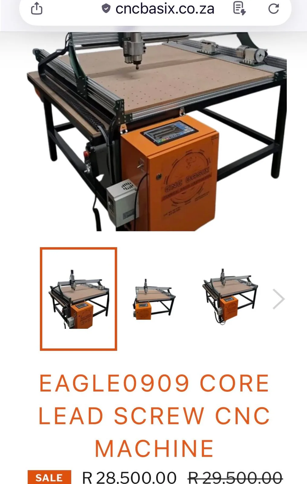 A screw-driven CNC machine on the CNC Basix website, on sale for R28,500.